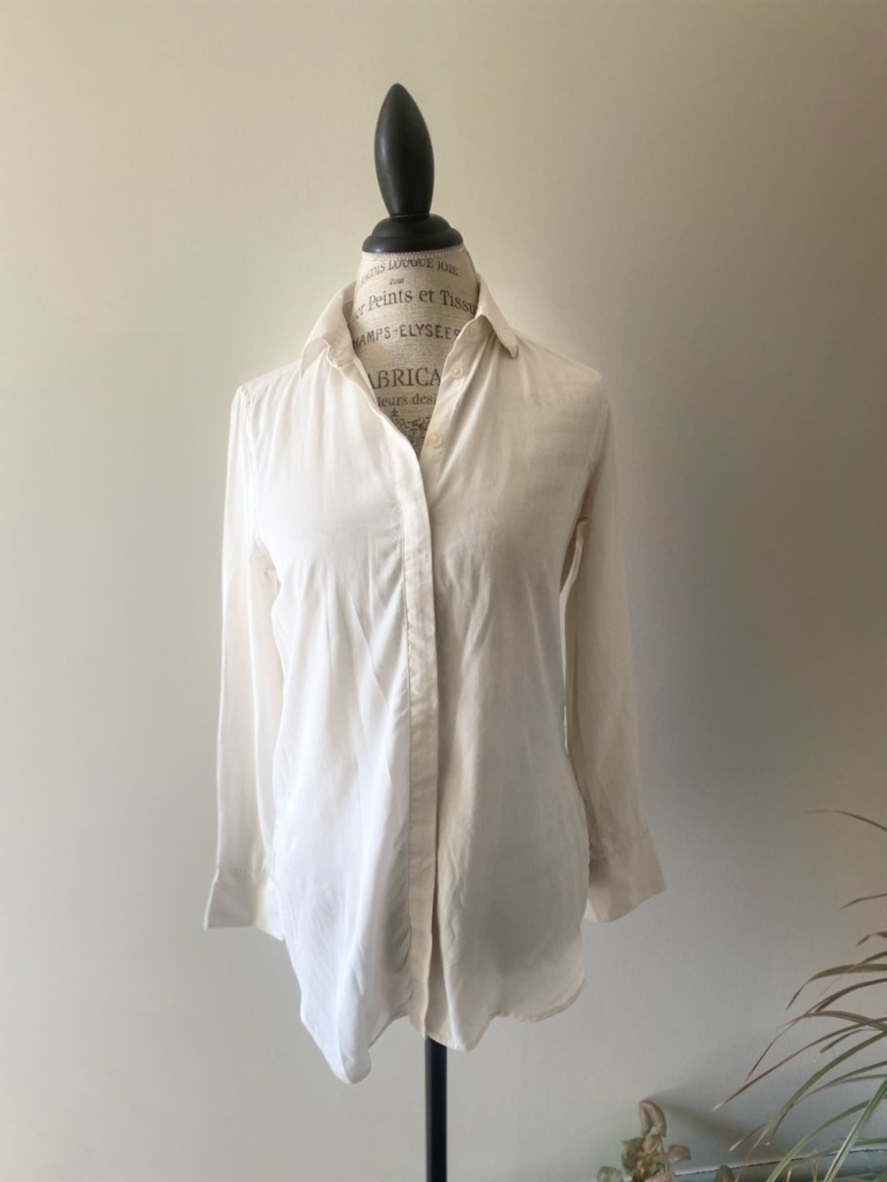 Breathable comfortable Lyocell Soft Drapey feminine Ivory Button-Down Shirt